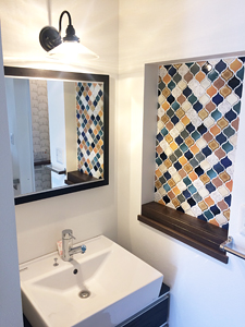 株式会社あいホーム:栗原建売住宅:洗面台 水周り おしゃれなタイル張りデザイン